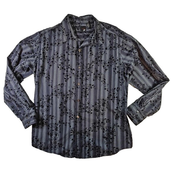 J. Ferrar Long Sleeve Button Up Shirt Mens Sz XL (17.5) Gray Flowers 100% Cotton - Picture 1 of 9